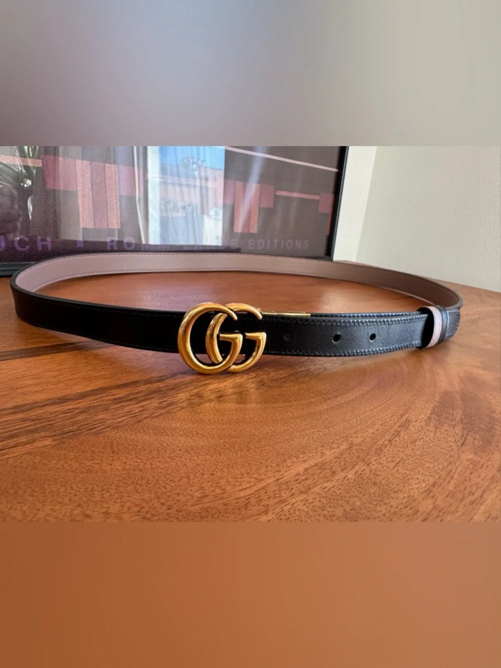 Gucci Marmont Reversible GG logo Black Leather Belt size 44 100cm - Picture 2 of 12